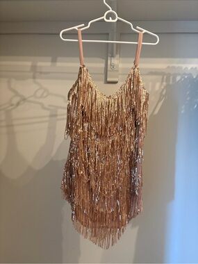 CITYLUX Fringed Sequin Mini Dress in Rose Gold - Women's Party Dress